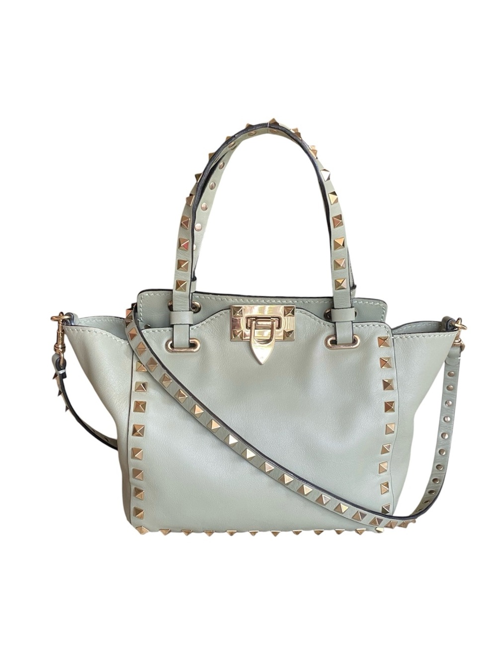 Valentino Mini Rockstud Tote in Light Green Leather